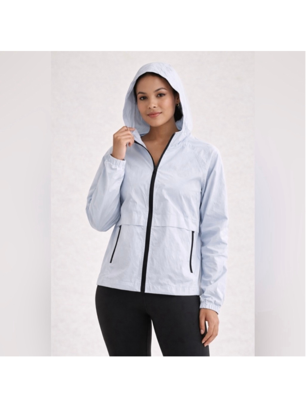 Women's Halara Light Blue Hooded Windbreaker Water Repellant Jacket Small